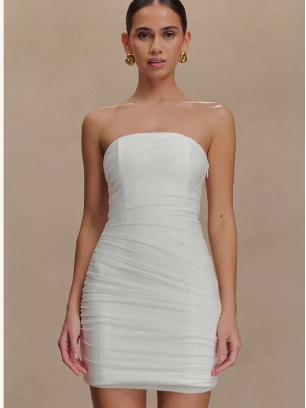 Meshki Strapless Ruched Mini Dress - White